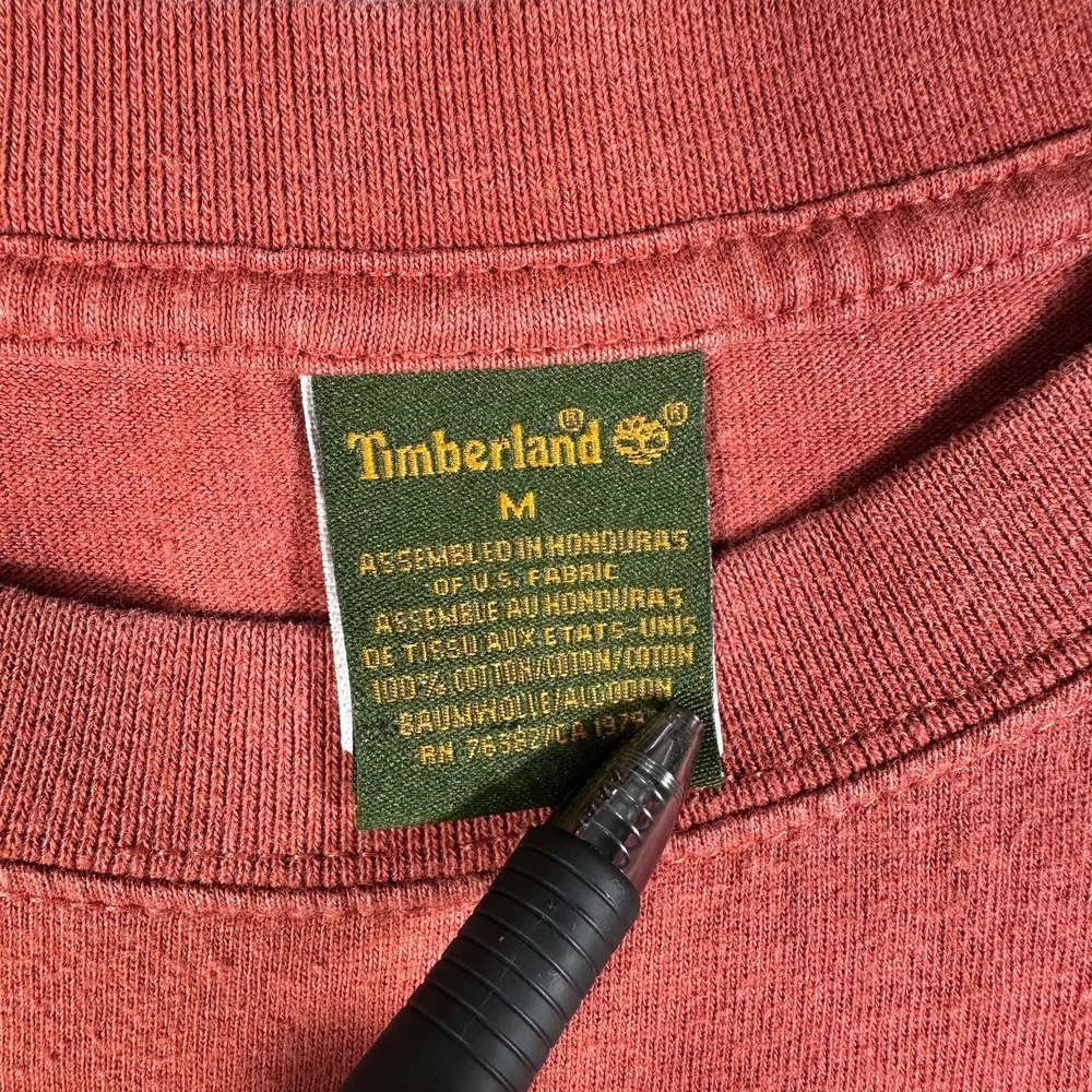 Timberland Long Sleeve T-Shirt Men Medium Red Cotton Graphic Logo Crew Neck Y2K - Picture 3 of 7